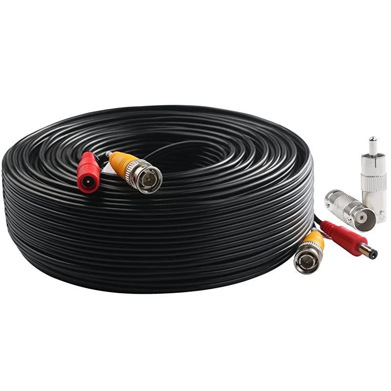 BNC Video Power Cable (100 Feet) Pre-Made All-in-One Video Security Camera Cable Wire with Two Connectors for CCTV DVR Surveillance System
