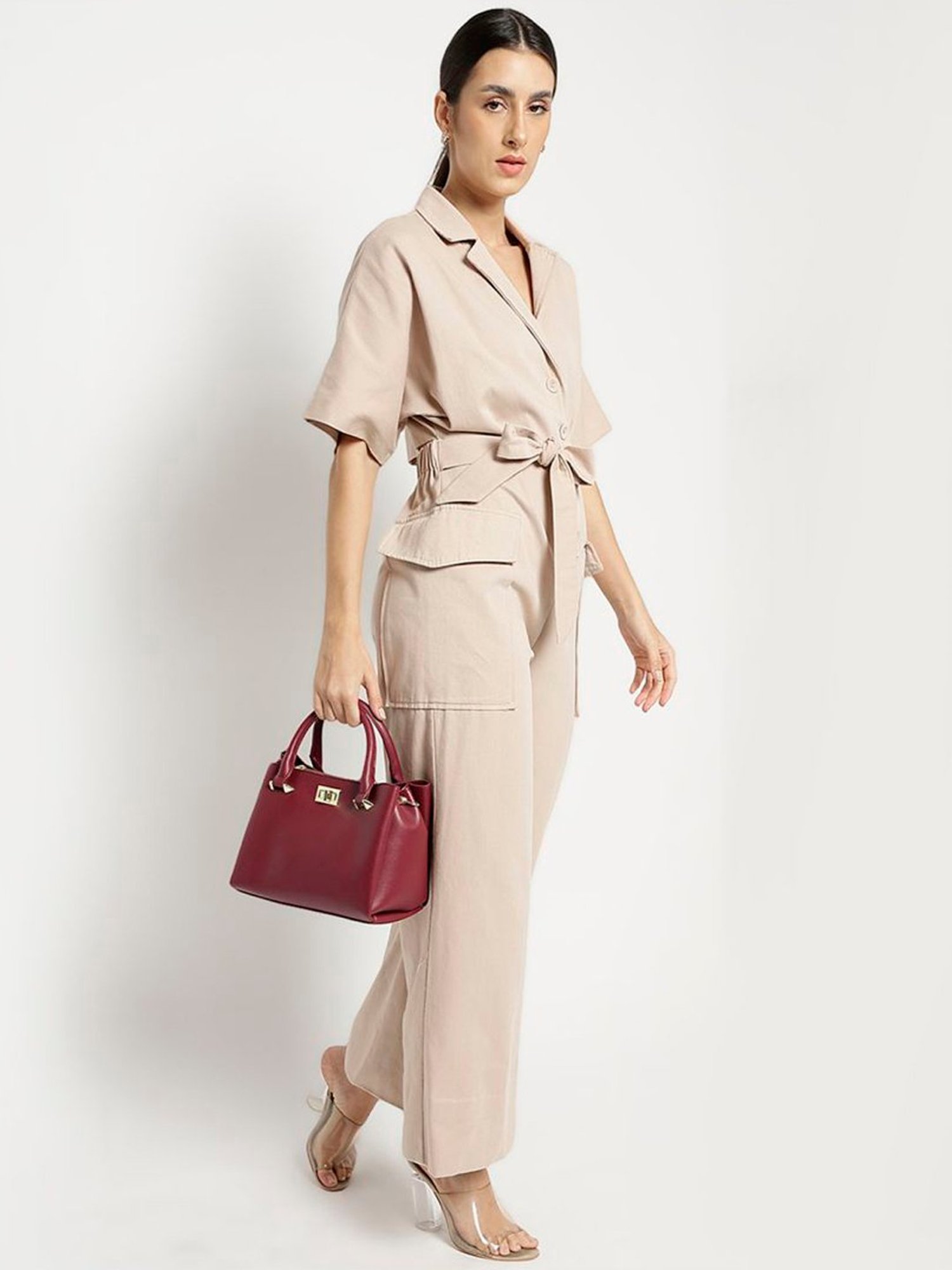 Tyra Olivia Wine Solid Faux Leather Handbag