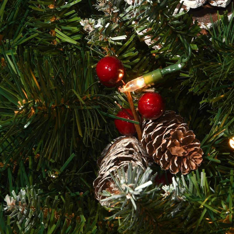 2.5ft National Tree Company Flocked Berry Urn Filler Red Berries Tripod Stake Warm White Battery Op LED Lights with Timer