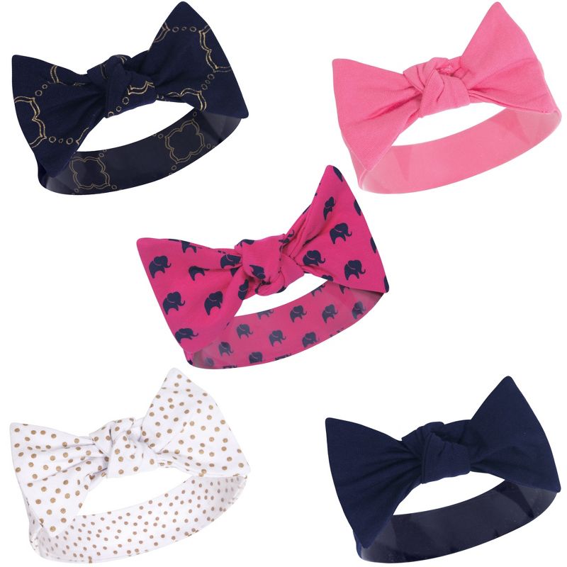 Yoga Sprout Baby and Toddler Girl Cotton Headbands 5pk, Metallic Elephant, 0-24 Months