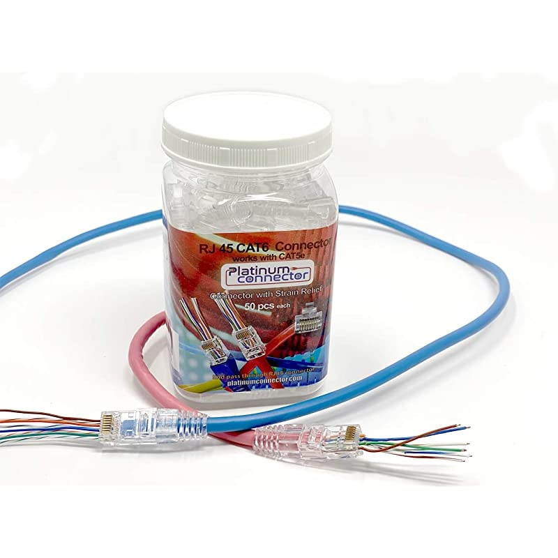 RJ45 Connector with Clear Boots (50pcs Each) - End Pass Through one-Piece Ethernet Modular Plugs (CAT5e)-only for 24AWG Category Cable