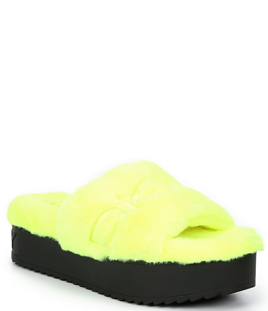 DKNY Palz Signature Logo Faux Fur Platform Slides