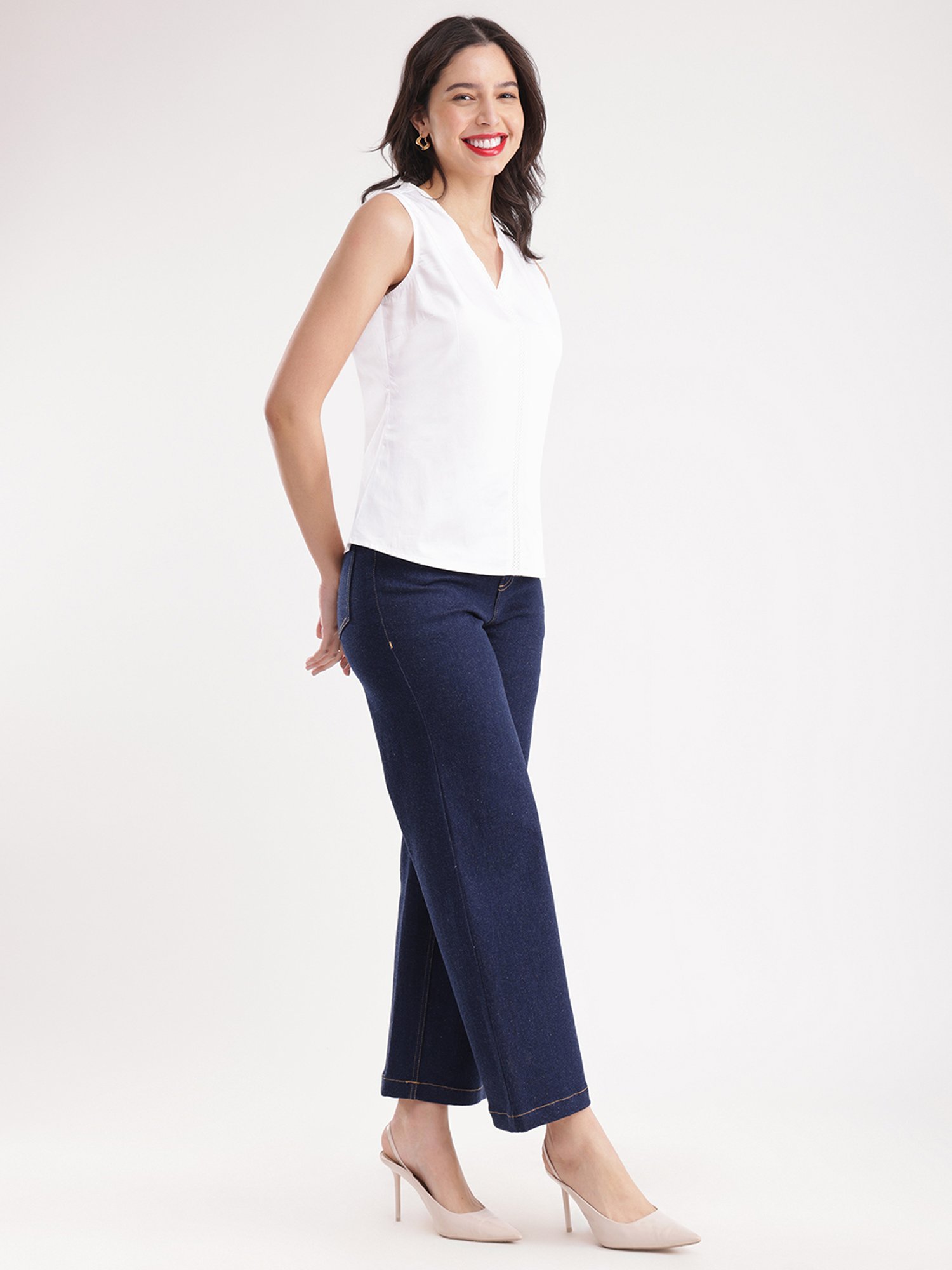 Fablestreet White Cotton Relaxed Fit Top