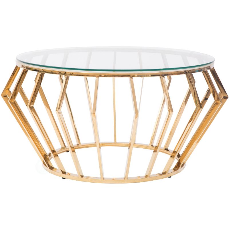 Bold Tones Round Shaped Glass Gold Stainless Steel Metal Modern Coffee Table