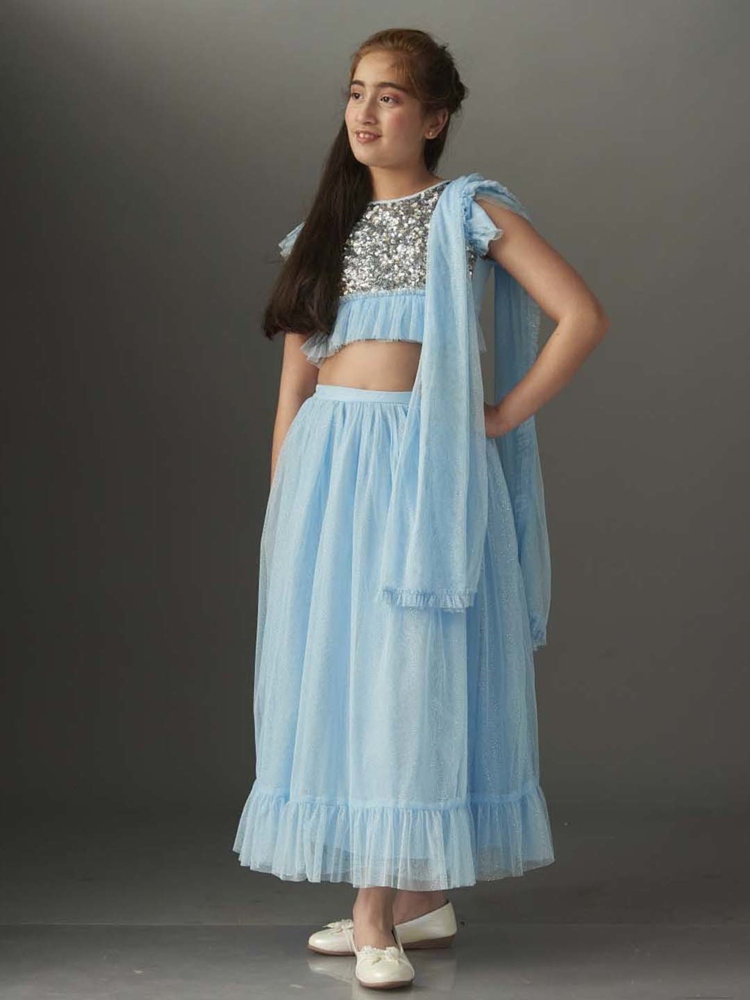 KidsDew Kids Blue Embellished Lehenga Cholis