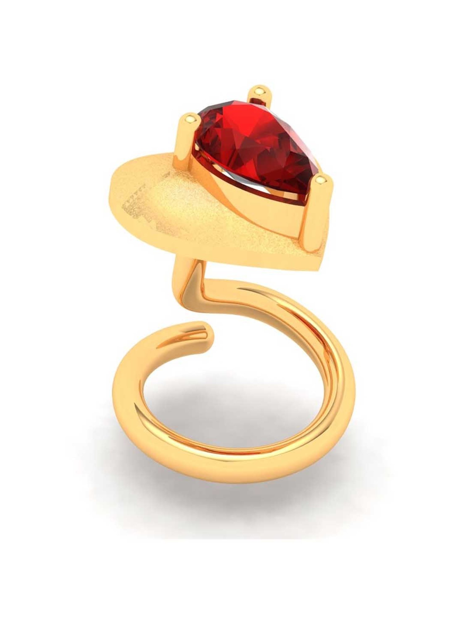 P.C. Chandra Jewellers 18k Gold Love Shaped Stud Red Stone Nosepin