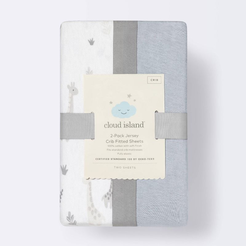 Fitted Crib Sheet Jersey Sheet - Cloud Island™ Giraffes/Dark Gray 2pk