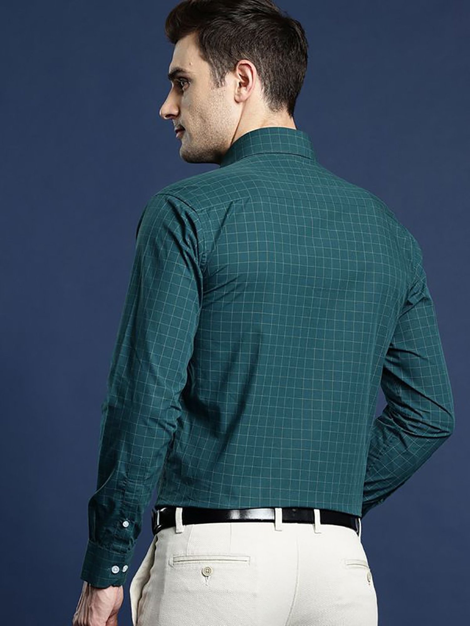 Hancock Green Cotton Slim Fit Checks Shirts