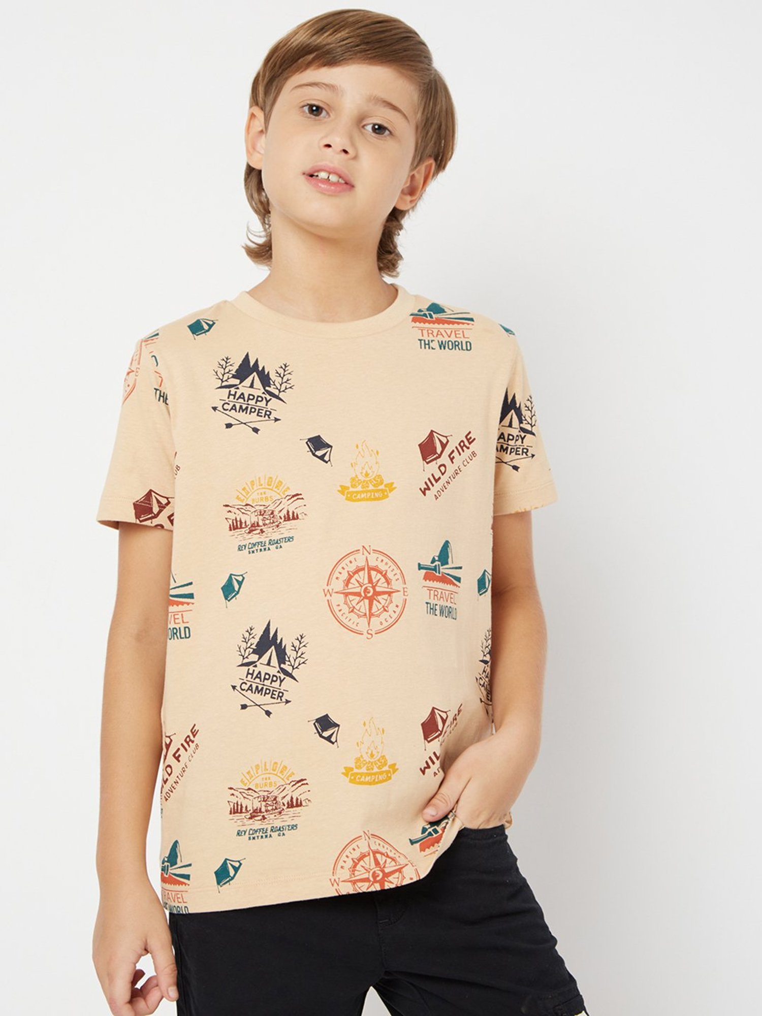GAS Kids Beige Printed T-Shirt
