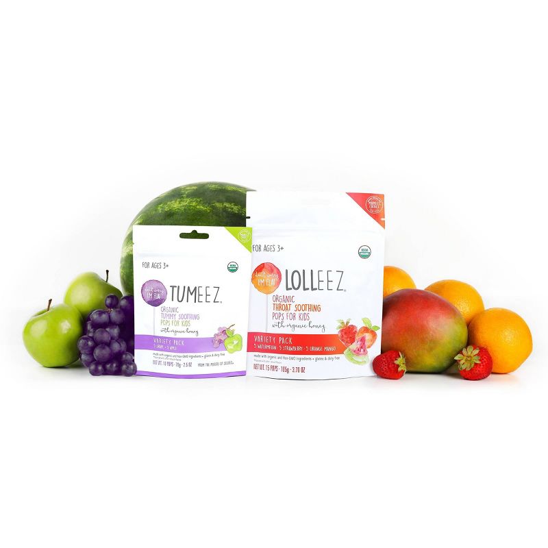 Lolleez Children's Organic Throat Soothing Pops - Watermelon, Strawberry, & Orange Mango - 15ct