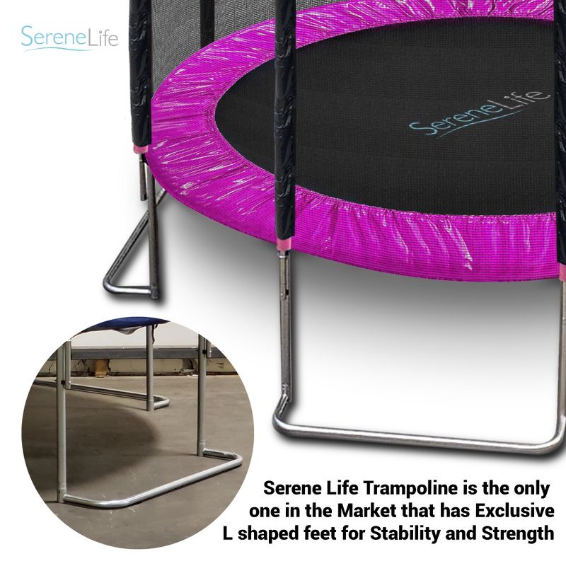 SereneLife 10 Foot Outdoor Backyard Play Trampoline and Safety Protective Dual Closure Net Enclosure for Kids Supports Weight Up To 352 Pounds, Pink