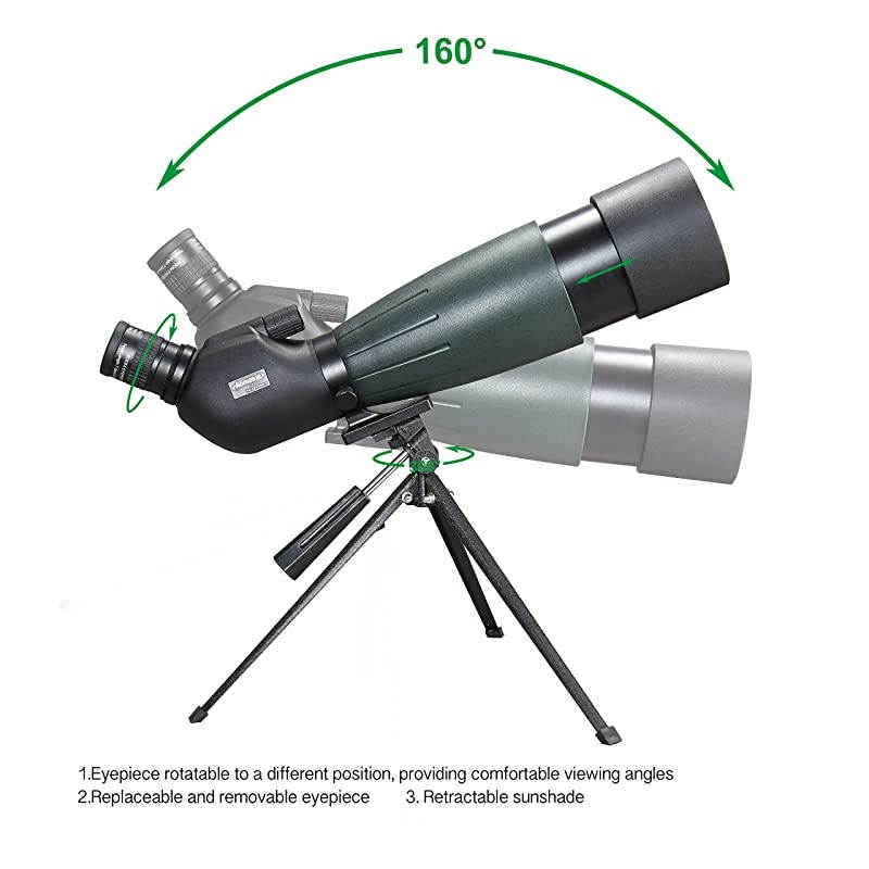 Spotting Scope 2060X80 with Tripod Phone Adapter Case  Sighting Hunting Bird Watching Waterproof Fogproof FMC BAK4 45&deg;Angled Monocular Telescope