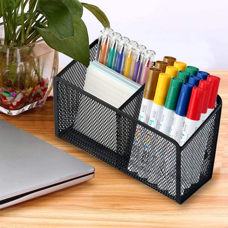 Pen Holder Magnetic Pencil Holder - 2 Generous Compartments Extra Strong Magnets Mesh Marker Holder Perfect for Whiteboard, Refrigerator and Locker Accessories(black)