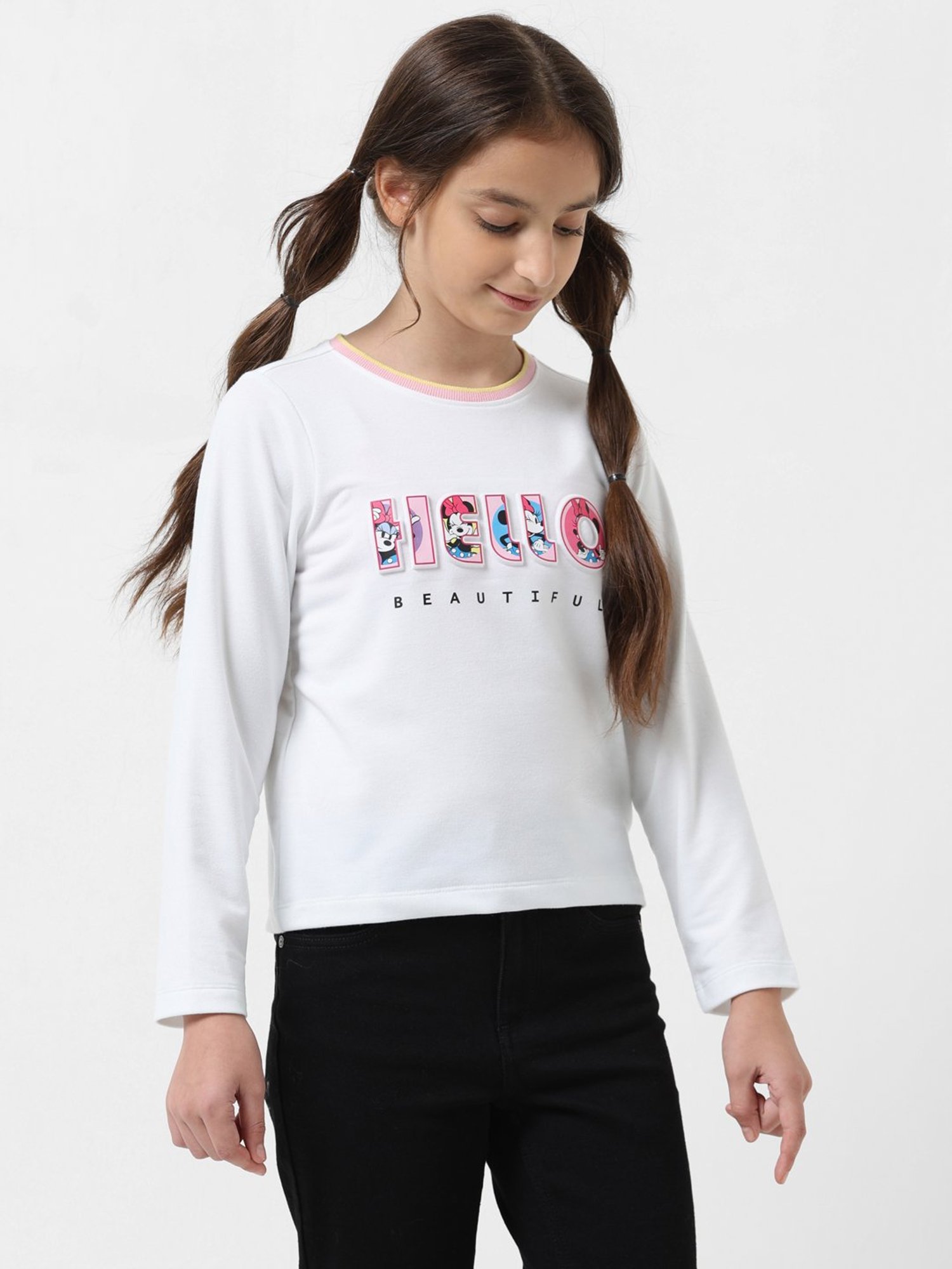VERO MODA GIRL White Printed Full Sleeves T-Shirt