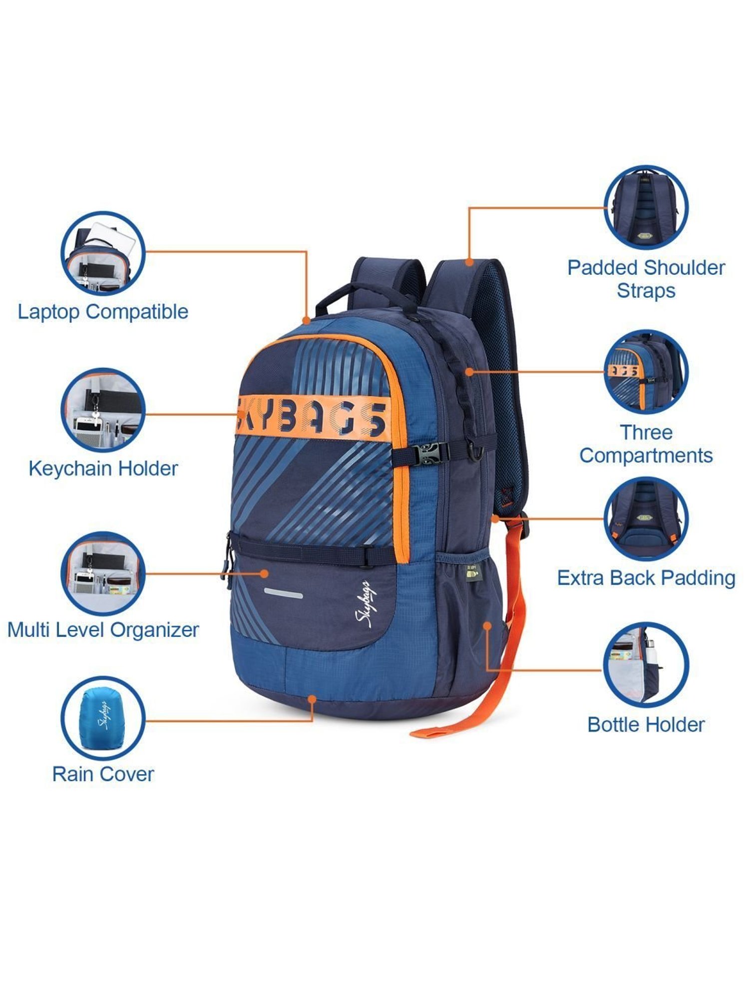 Skybags Strider Nxt 03 35 Ltrs Blue Medium Laptop Backpack