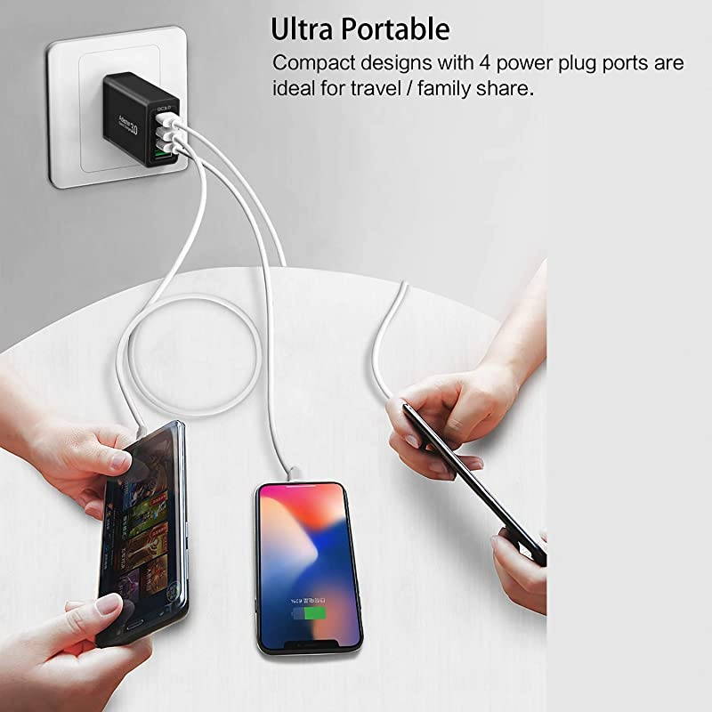 QC 30 Wall Charger 3Pack  4 Ports USB Wall Charger Adapter Fast USB Charging Block Compatible Wireless Charger Samsung Galaxy S9S8 Note 89 iPhoneiPad Tablet and MoreBlack