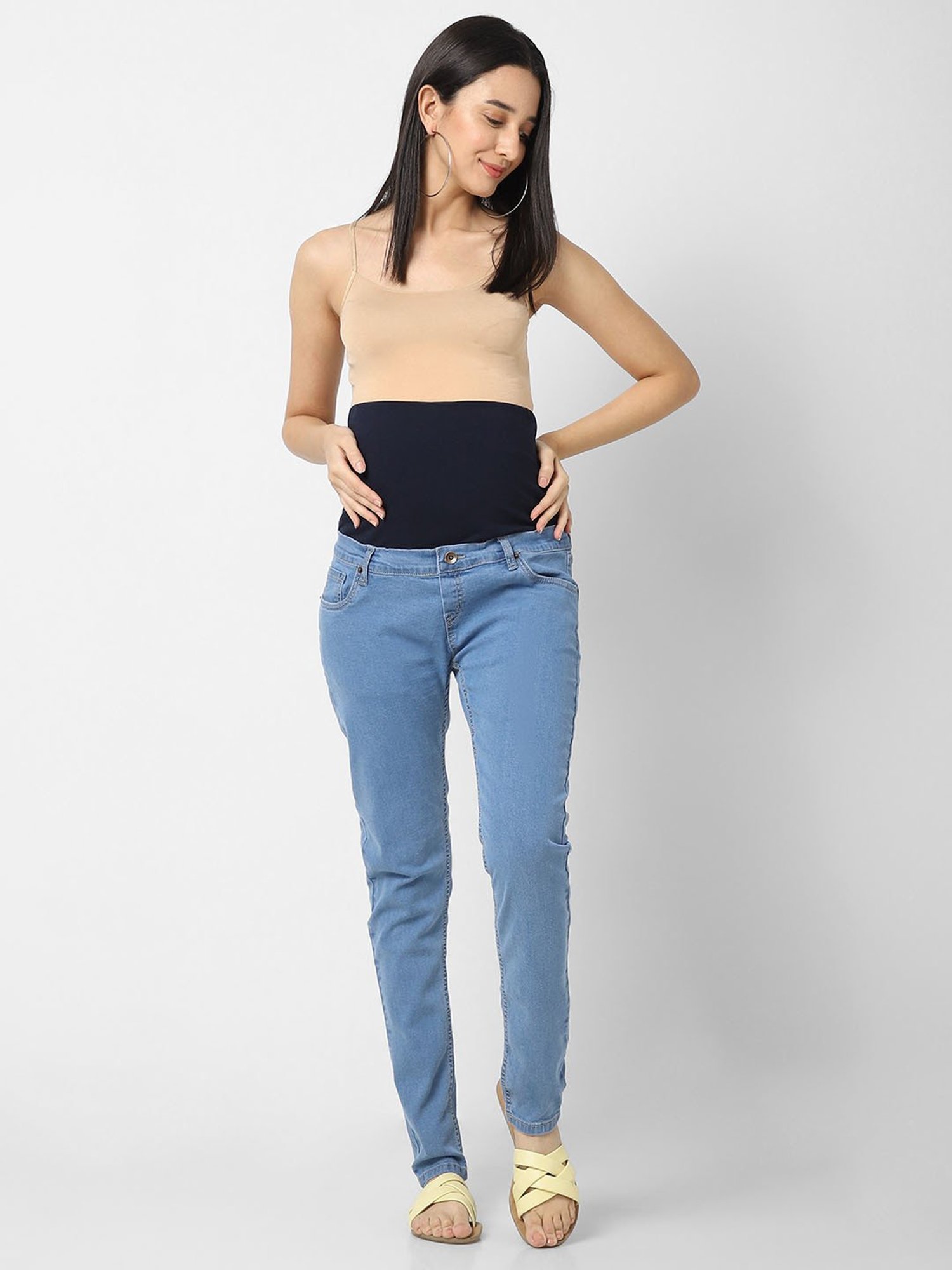 Mystere Paris Blue Cotton Maternity Jeans