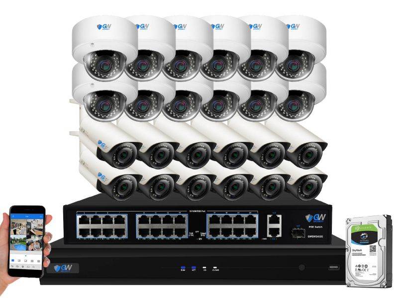 GW 8 Channel H.265 4K NVR 5MP 1920P 2.8~12mm Lens, Video Plug & Play IP Security System - 4 x POE 5MP Weatherproof IP Cameras (2TB Hard Drive Included)