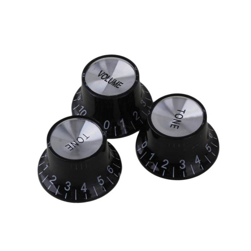 BQLZR Top Hat Guitar Plastic 10 Tone Knobs & 20 Volume Knobs Black w/ Aluminium Cap