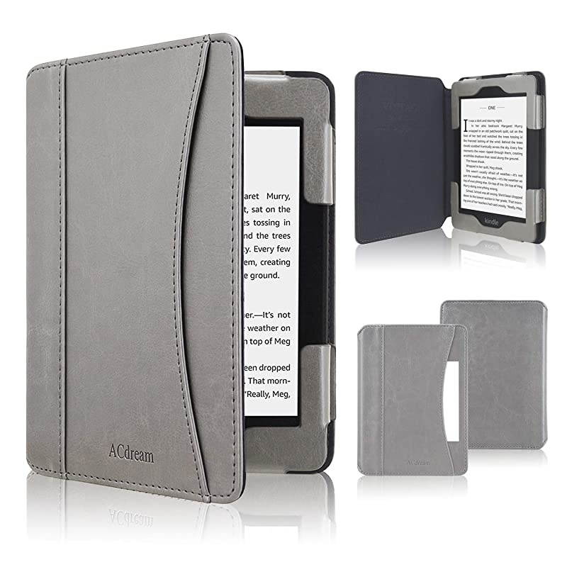 Case Fits All-New Kindle 10th Generation 2019 and 8th Gen 2016 ONLY (NOT FIT Kindle Paperwhite/Kindle Oasis), Folio Smart Leather Cover with Auto Wake Sleep & Front Pocket, Grey