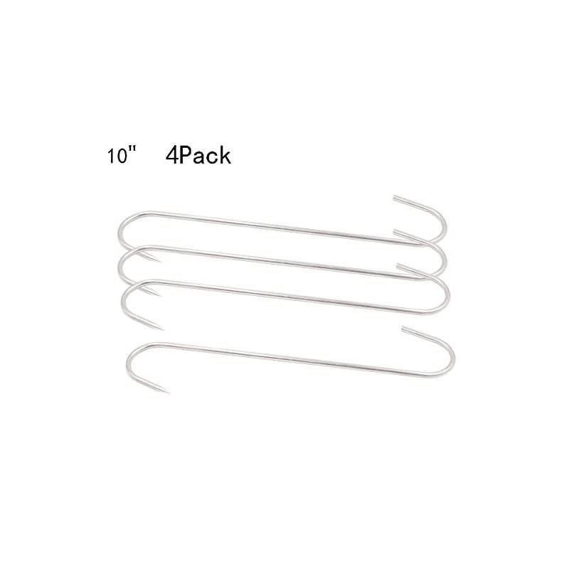 Meat Hooks 10 inch 4.5mm S-Hook  Stainless Steel Meat Processing Butcher Hook Pot Hooks Pack of 4 (10 Inch)