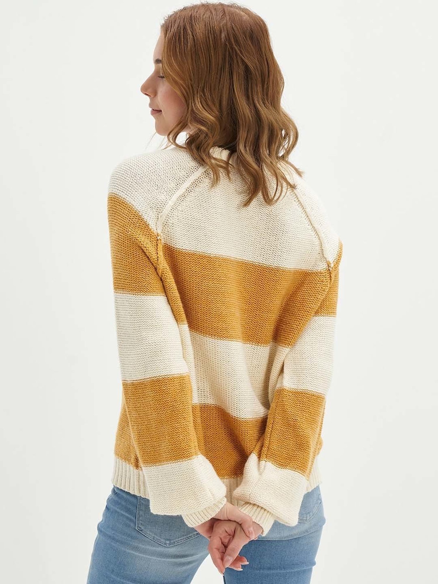 American Eagle Outfitters Orange & Cream Cotton Color-Block Sweater