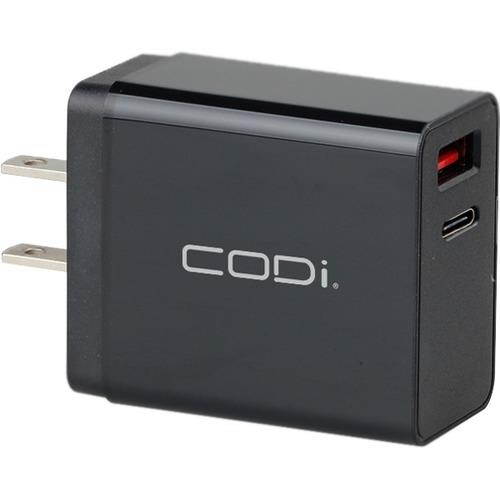 Codi Dual Wall Charger with USB-C & Quick Charge 3.0 - 18 W Output Power - 120 V AC Input Voltage - 5 V DC Output Voltage - 3 A Output Current - USB