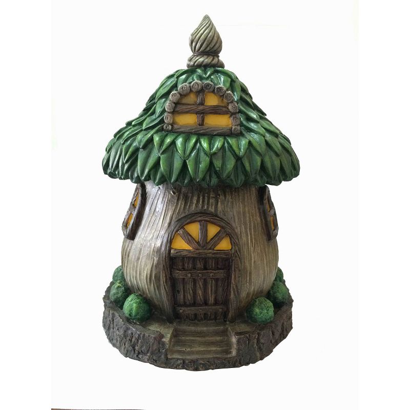 9.5" Polyresin Fairy Garden House with Leaf Covered Roof Brown/Green - Hi-Line Green