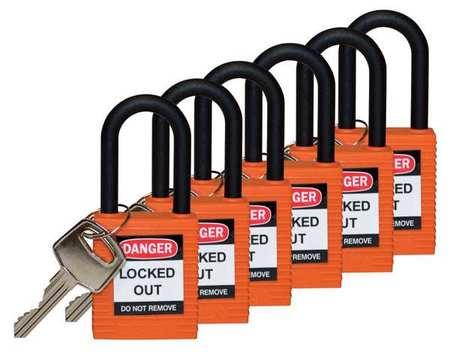 BRADY 123346 Lockout Padlock,KA,Orange,1-3/4"H,PK6