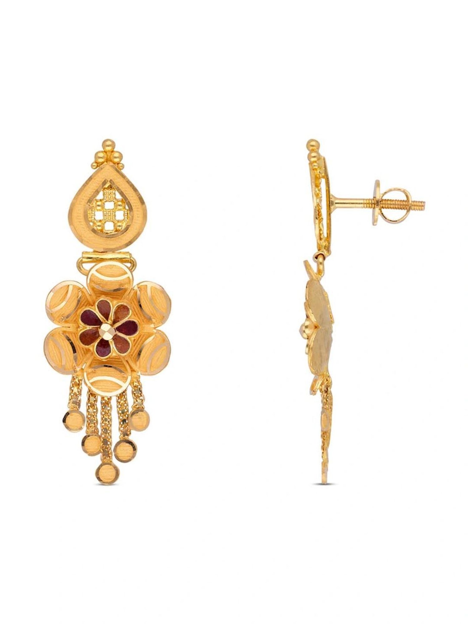 CKC Plain Gold Ear Drops with Filigree Design: Timeless Sophistication