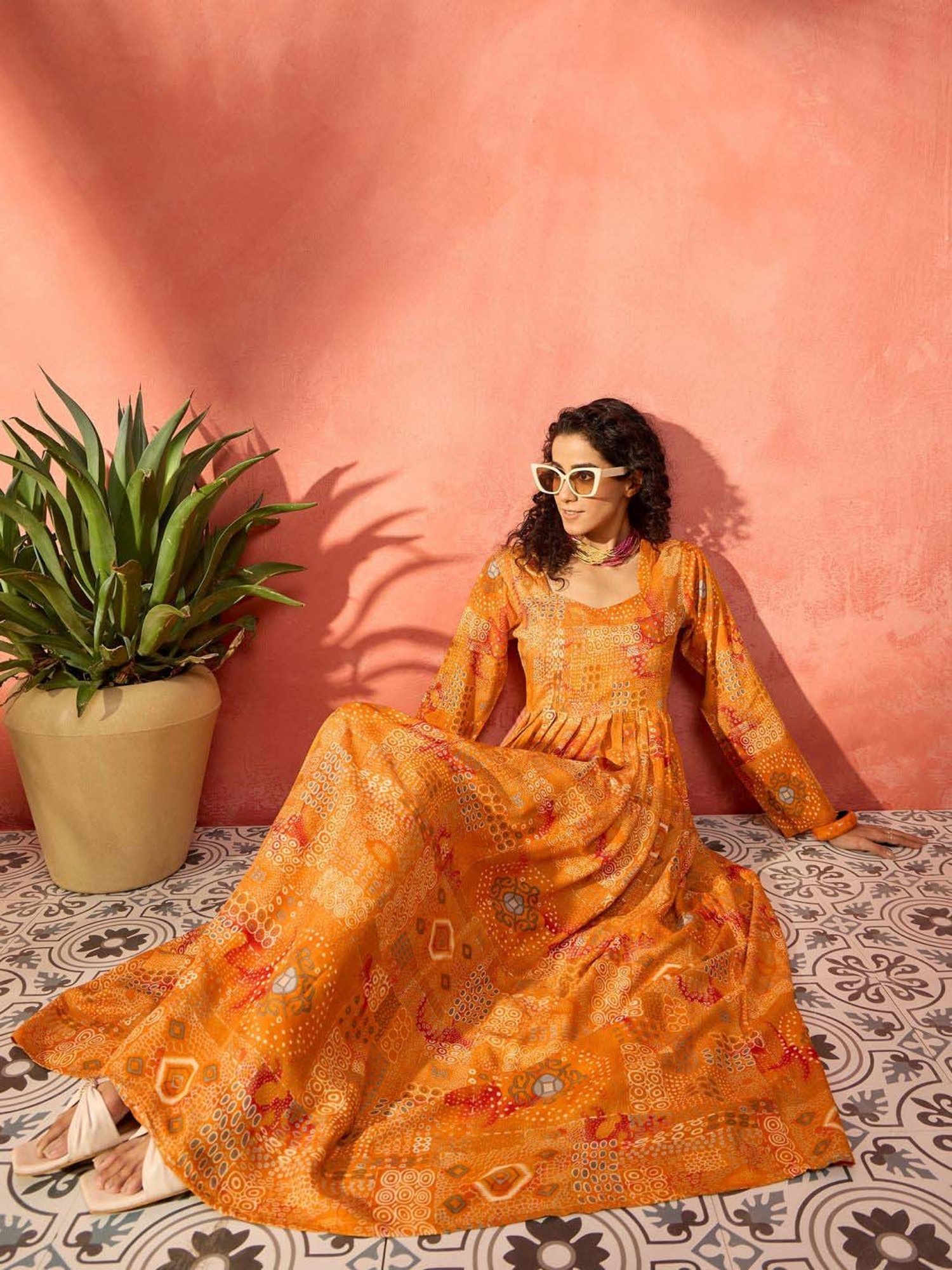 Inweave Orange Printed Maxi Dress