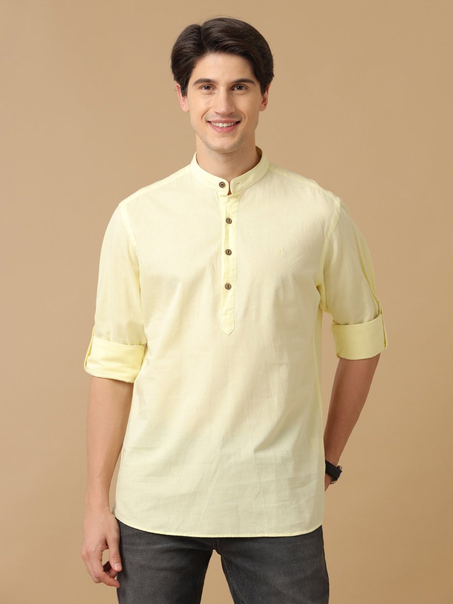 CAVALLO by Linen Club Yellow Contemporary Fit Shirt