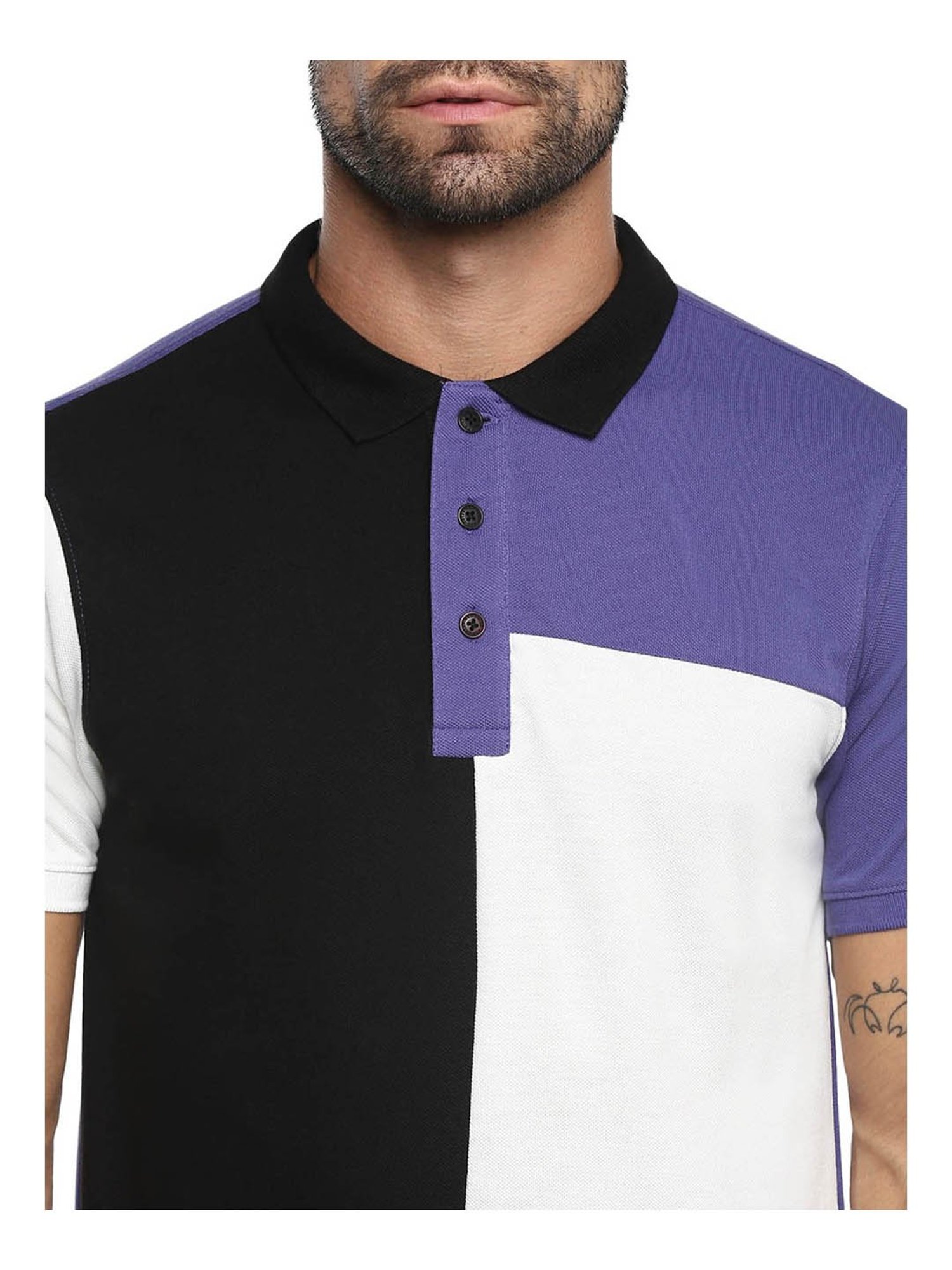 Red Chief Black & White Colour-Block Polo T-Shirt