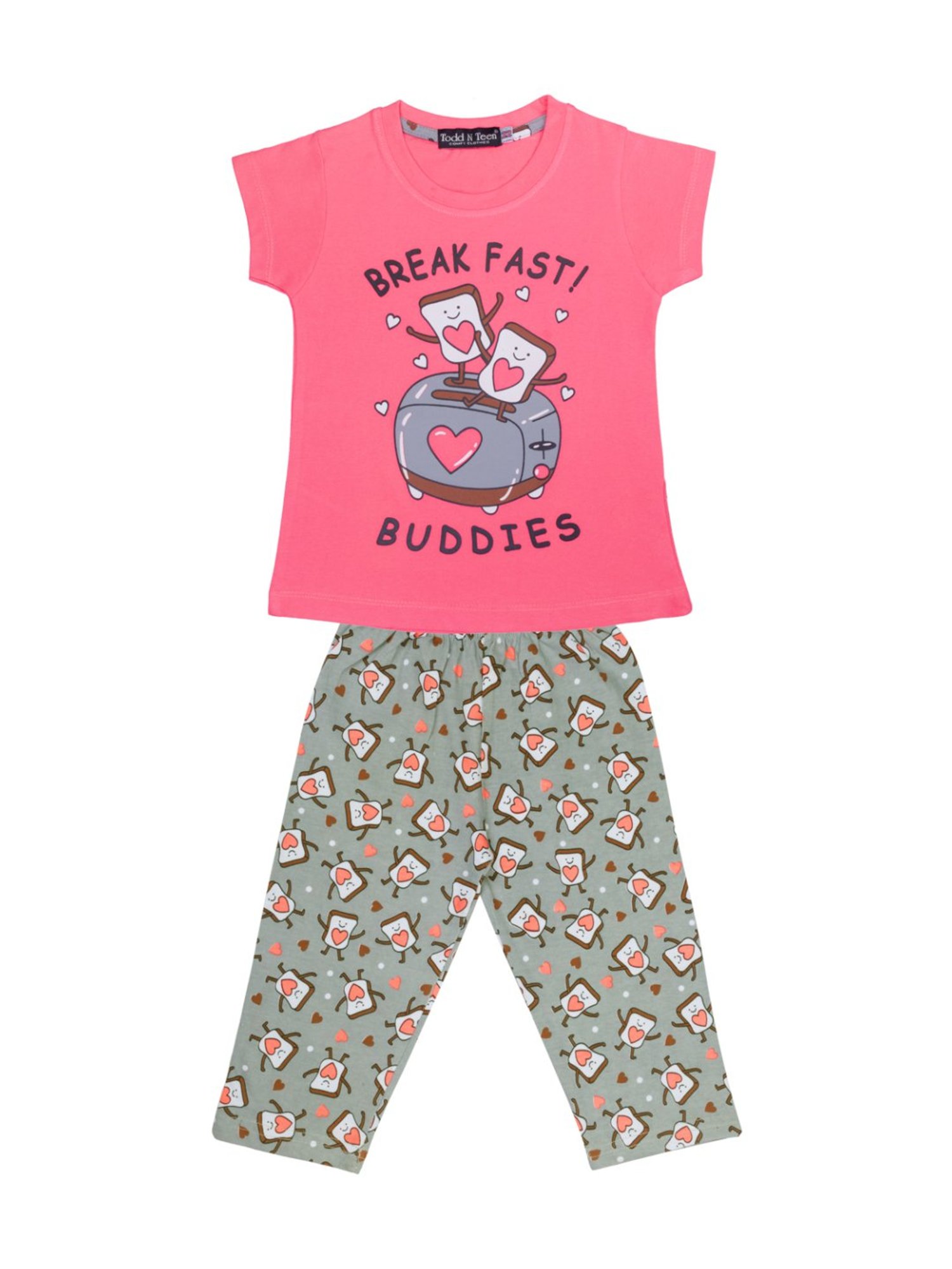 Todd N Teen Kids Pink Cotton Printed T-Shirt & Capris