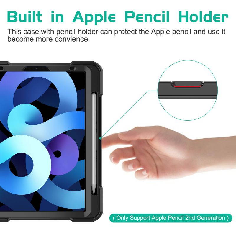 Donwell For iPad Air 4th Gen 10.9 inch 2020,For Apple iPad Air (2020)/Apple iPad Air (4th Generation) /Apple iPad Air 10.9'' 2020 Shockproof TPU Pencil Holder Kickstand Case Cover