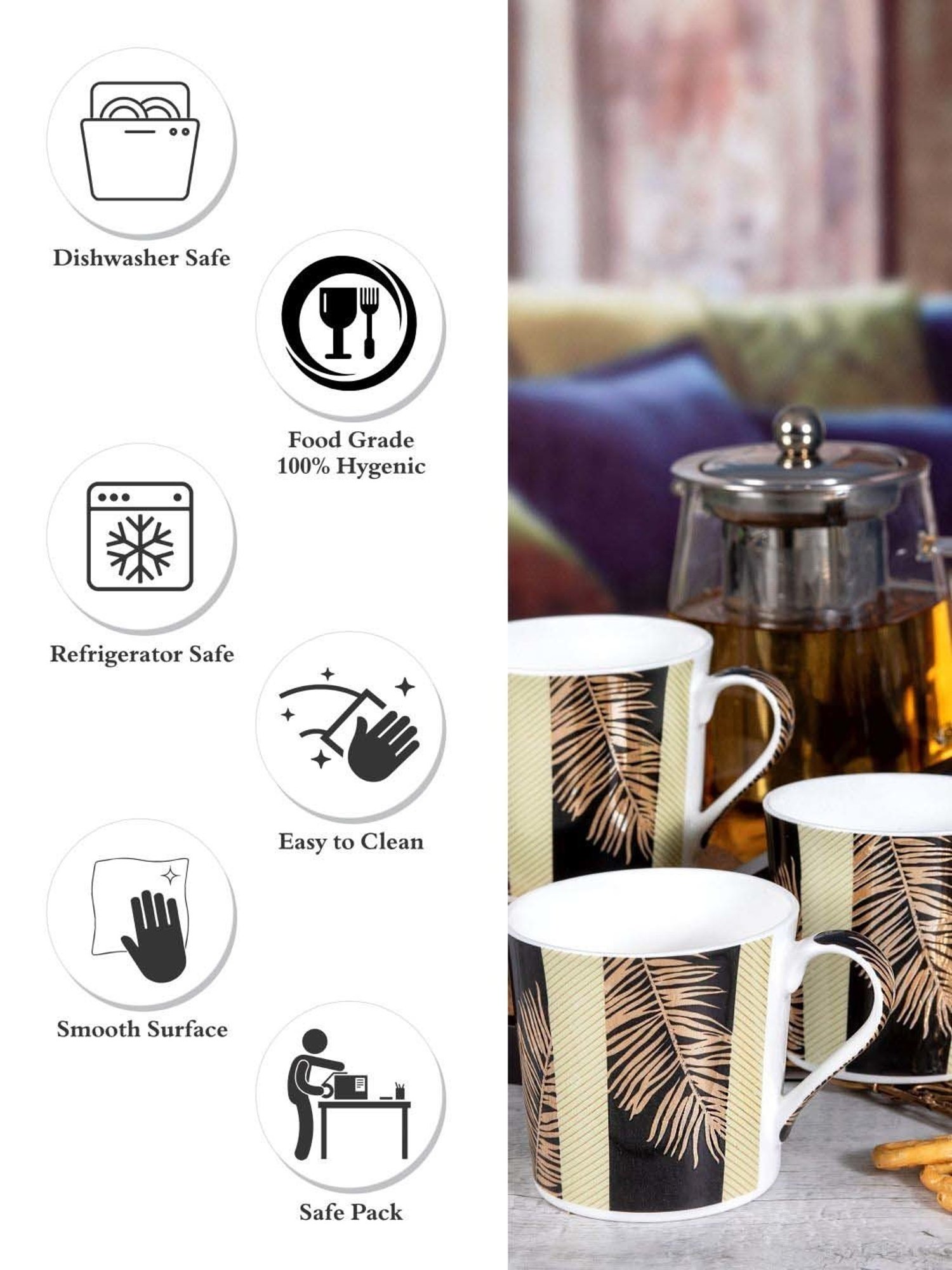 Larah by Borosil White Ceramic Opalware Mug - Set of 6 160ml