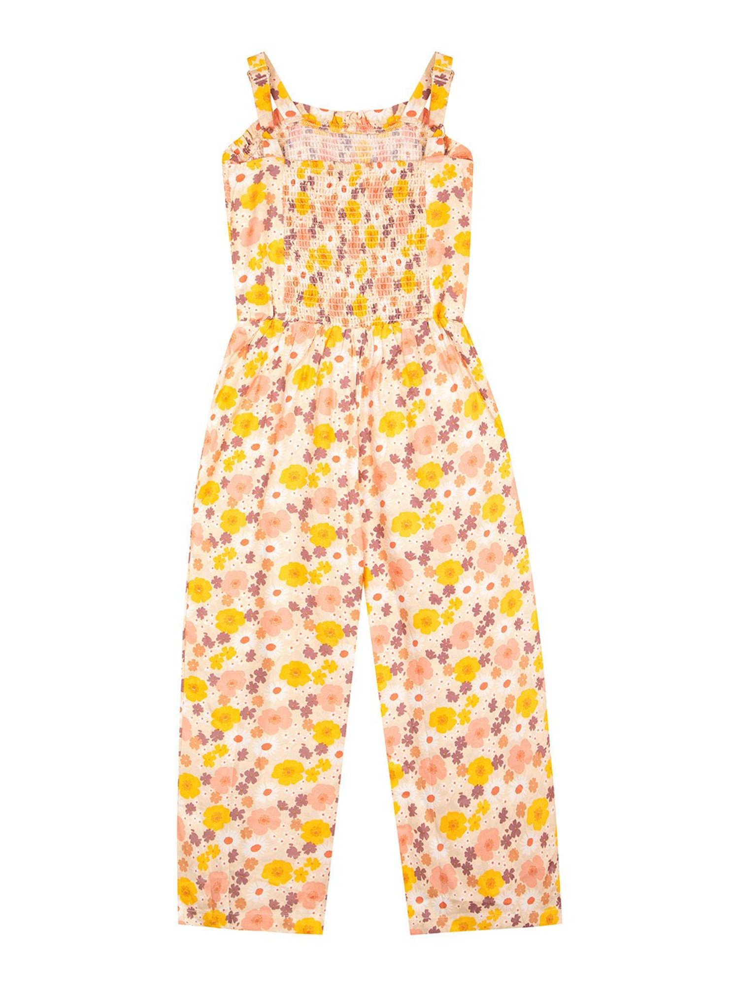 Budding Bees Kids Yellow Floral Print Jumpsuit