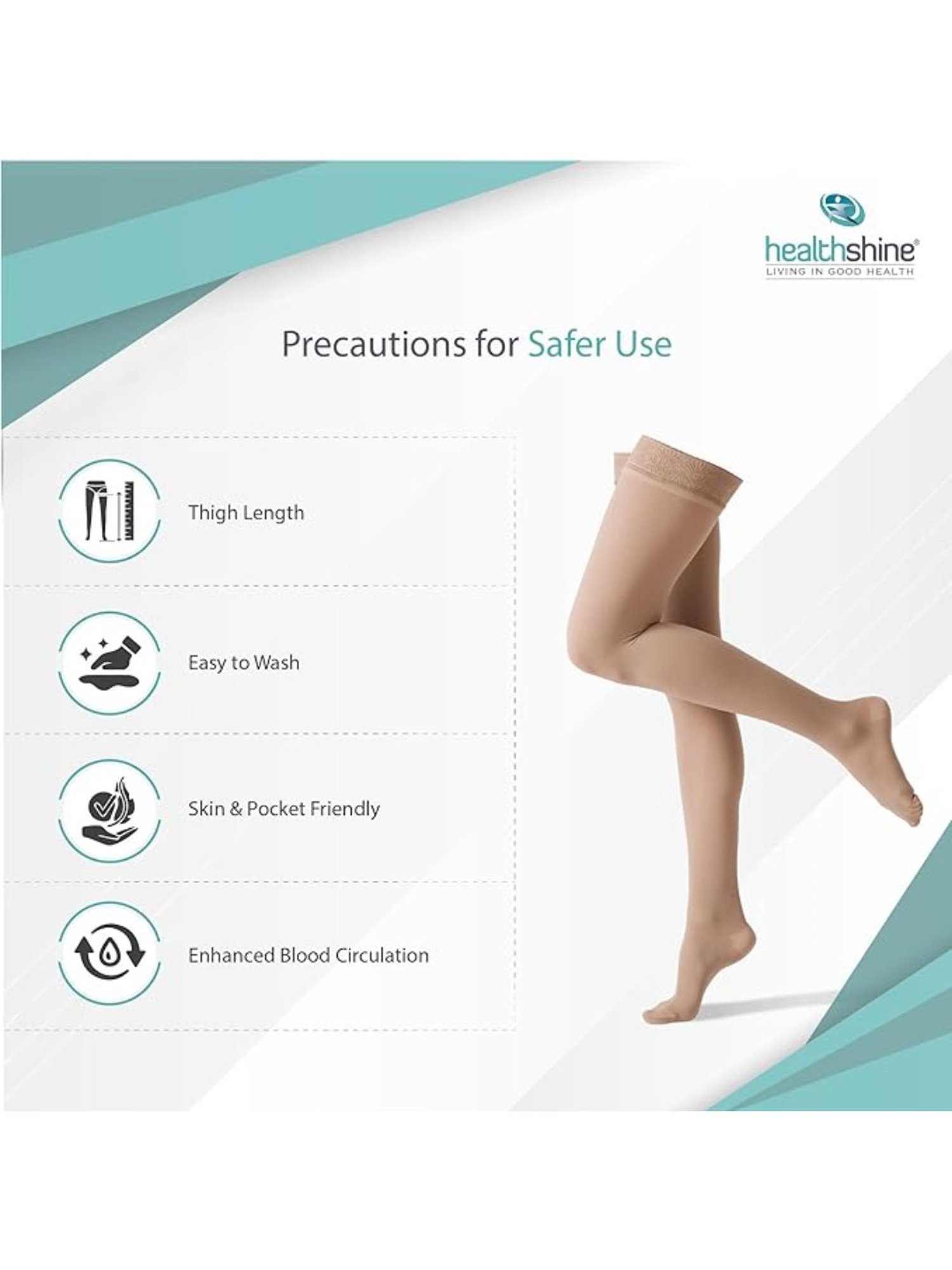 Healthshine Medical Compression Stockings Class II Thigh Length for Men and Women, Medium (Beige)