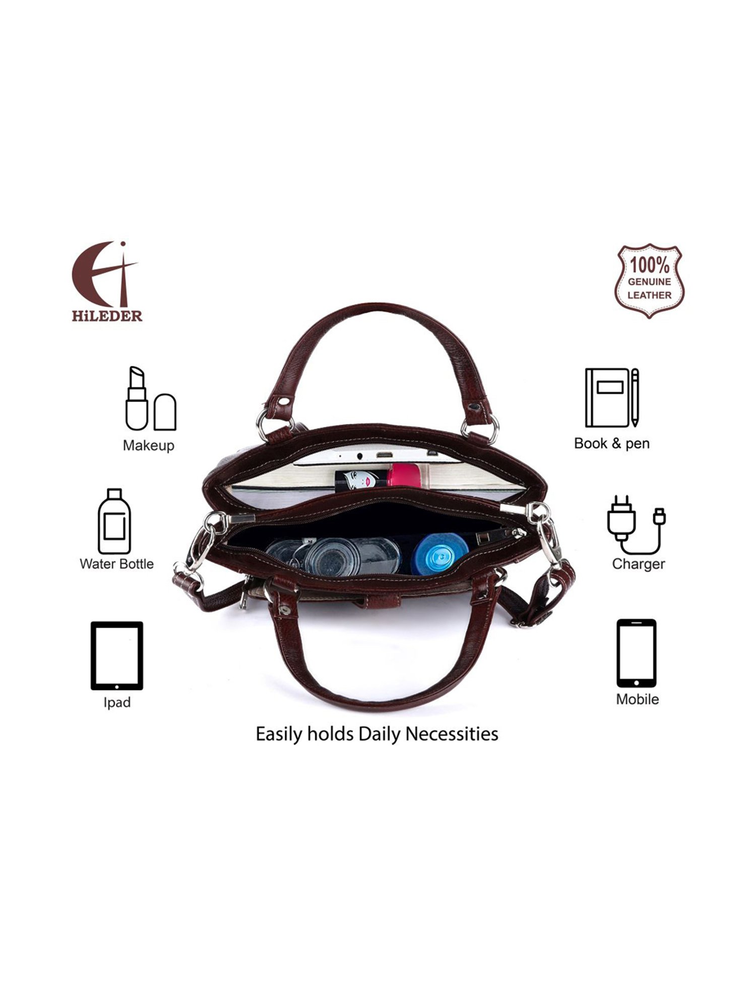 HiLEDER Brown Solid Medium Handbag