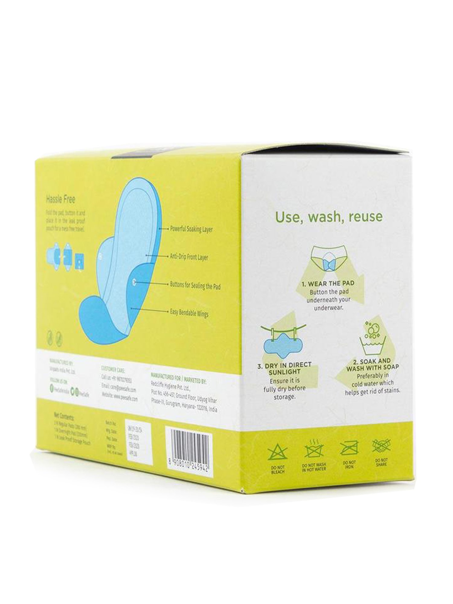 Pee Safe Reusable Sanitary Pads ( 6 Regular Pads, 2 Overnight Pad & 2 Leak Proof Pouch)