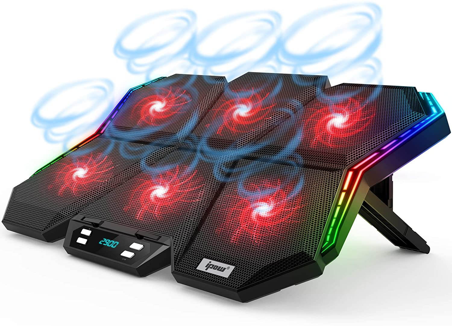 12-Mode RGB Laptop Cooling Pad LED Screen Gaming Laptop Cooler with 6 High-Speed Adjustable Fans, 7 Heights Stand, 2 USB Ports, Compatible up to 17'' Laptop & PS4