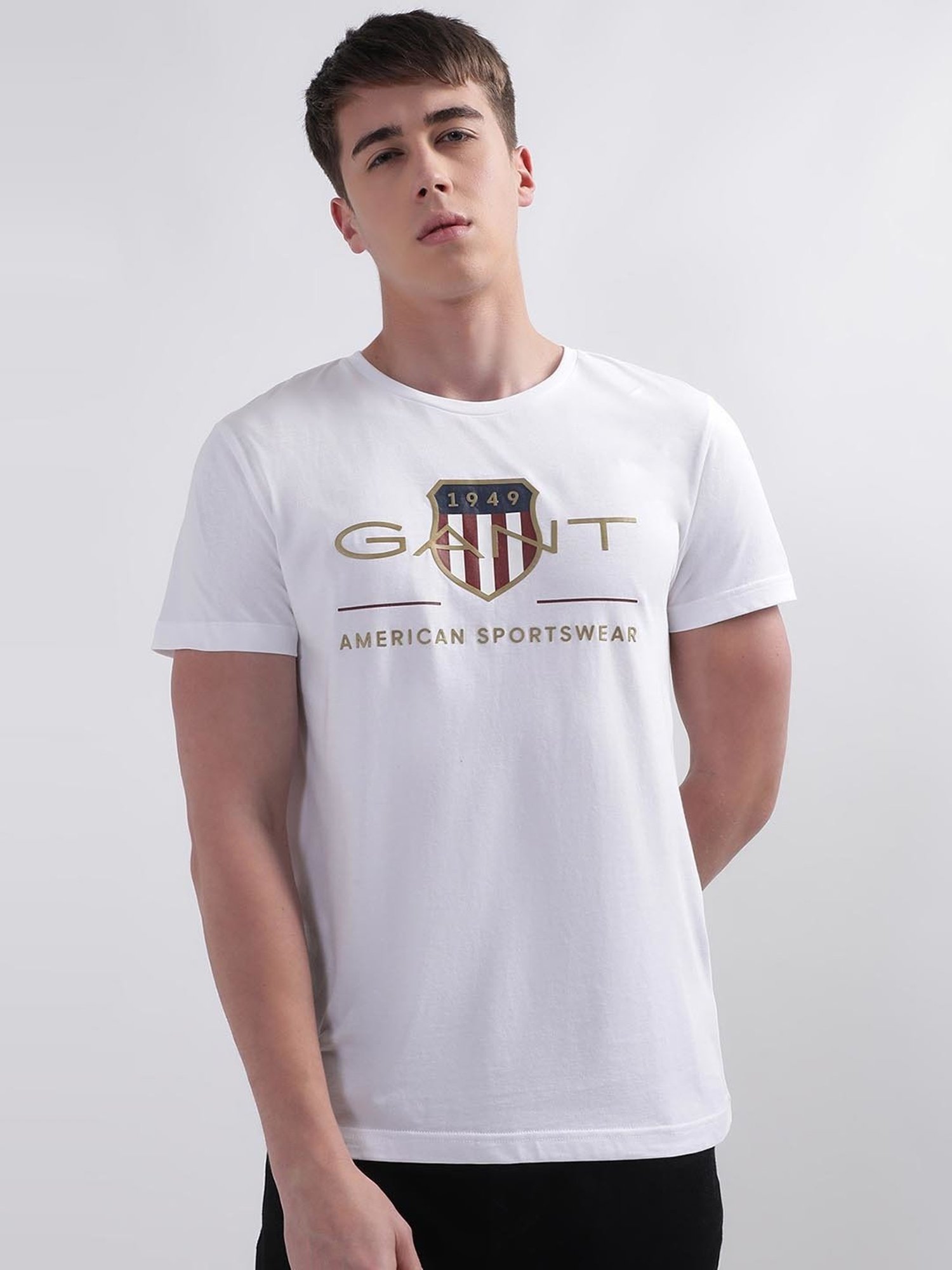 GANT White Cotton Regular Fit Printed T-Shirt