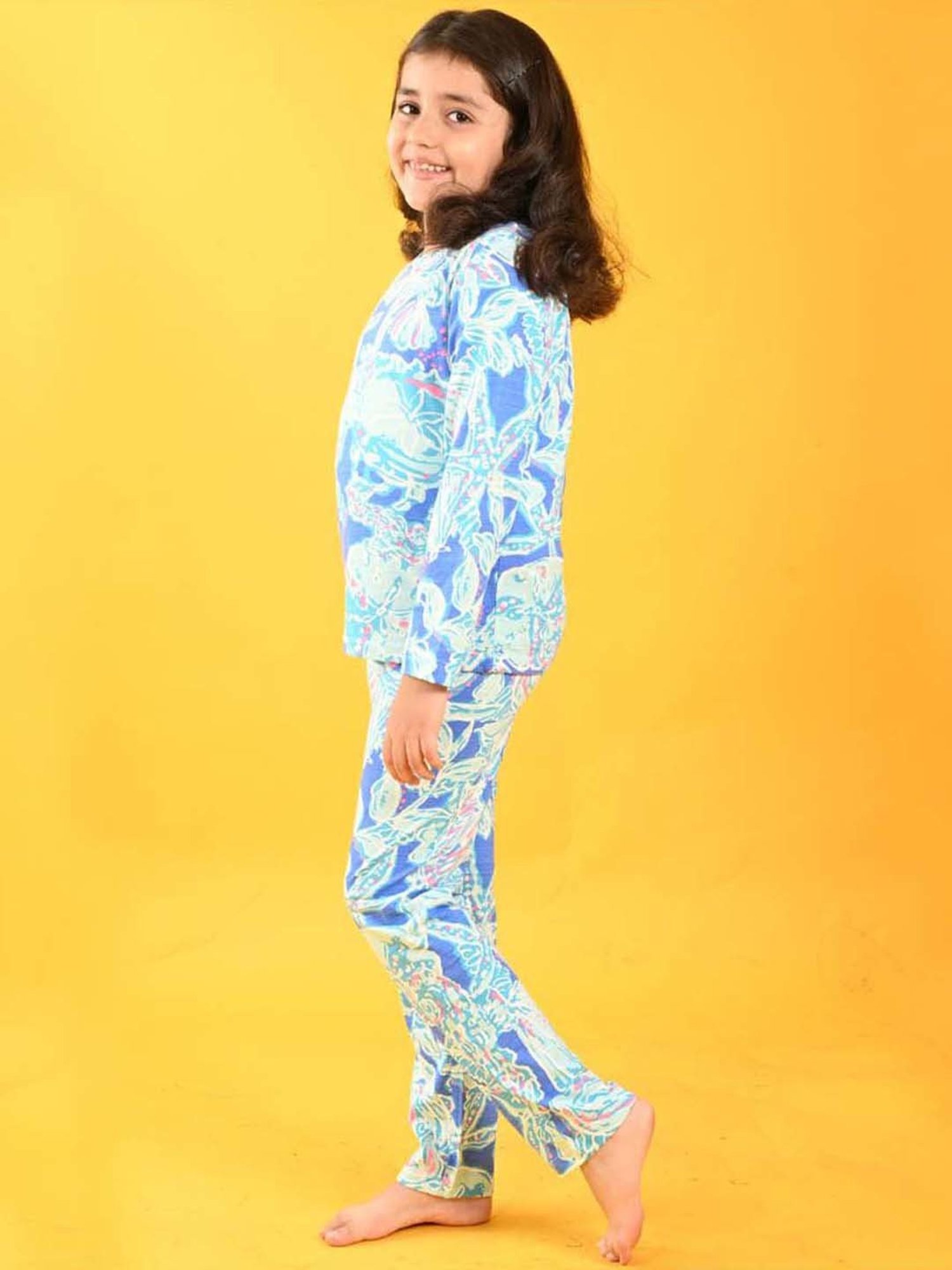 Anthrilo Kids Blue Cotton Printed Full Sleeves T-Shirt & Trouser