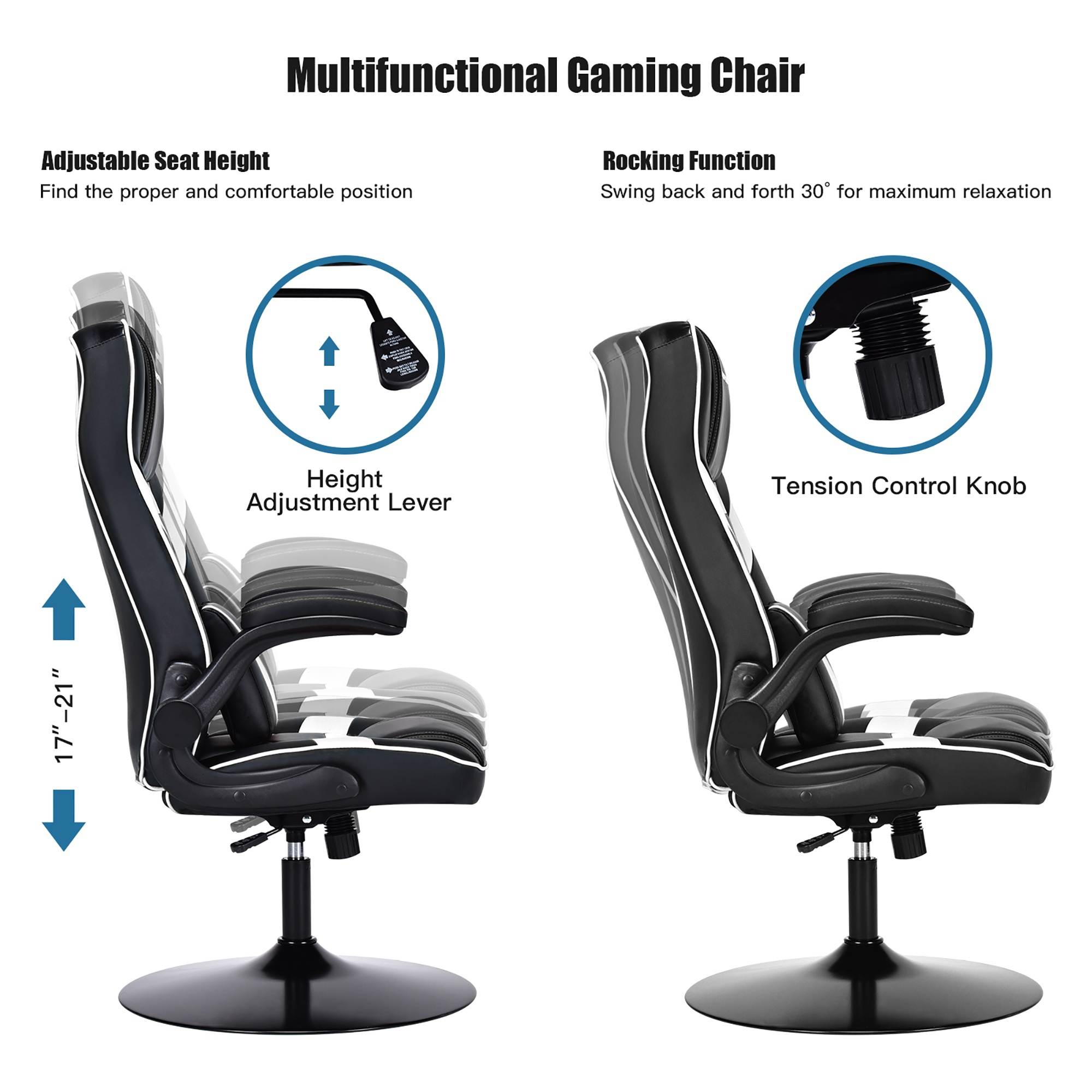 Goplus Rocking Gaming Chair Height Adjustable Swivel Racing Style Rocker White