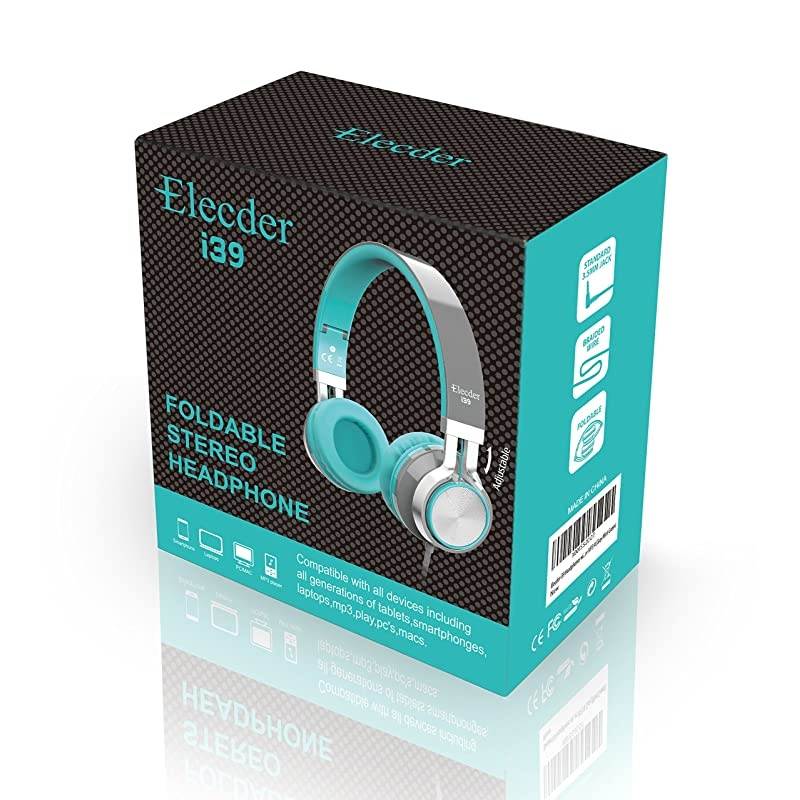 i39 Headphones with Microphone Foldable Lightweight Adjustable On Ear Headsets with 3.5mm Jack for Cellphones Computer MP3/4 Kindle School (Mint/Gray)