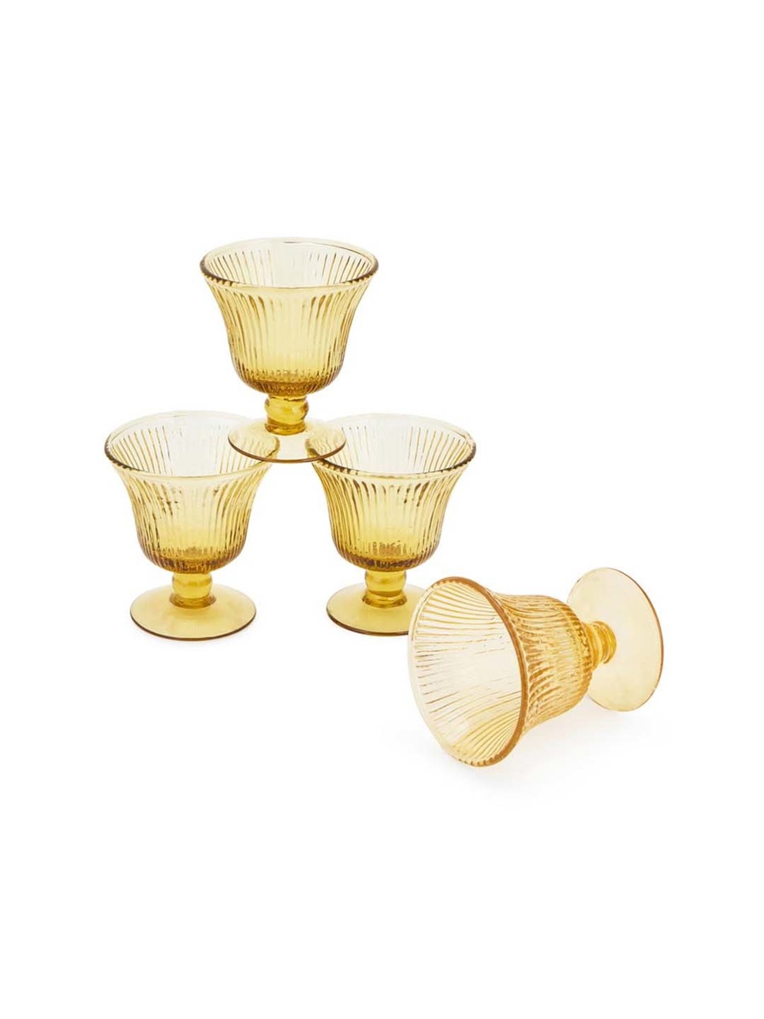 Fabindia Home Taraash Yellow Glass Dessert Bowls (0.13 L) - Set of 4