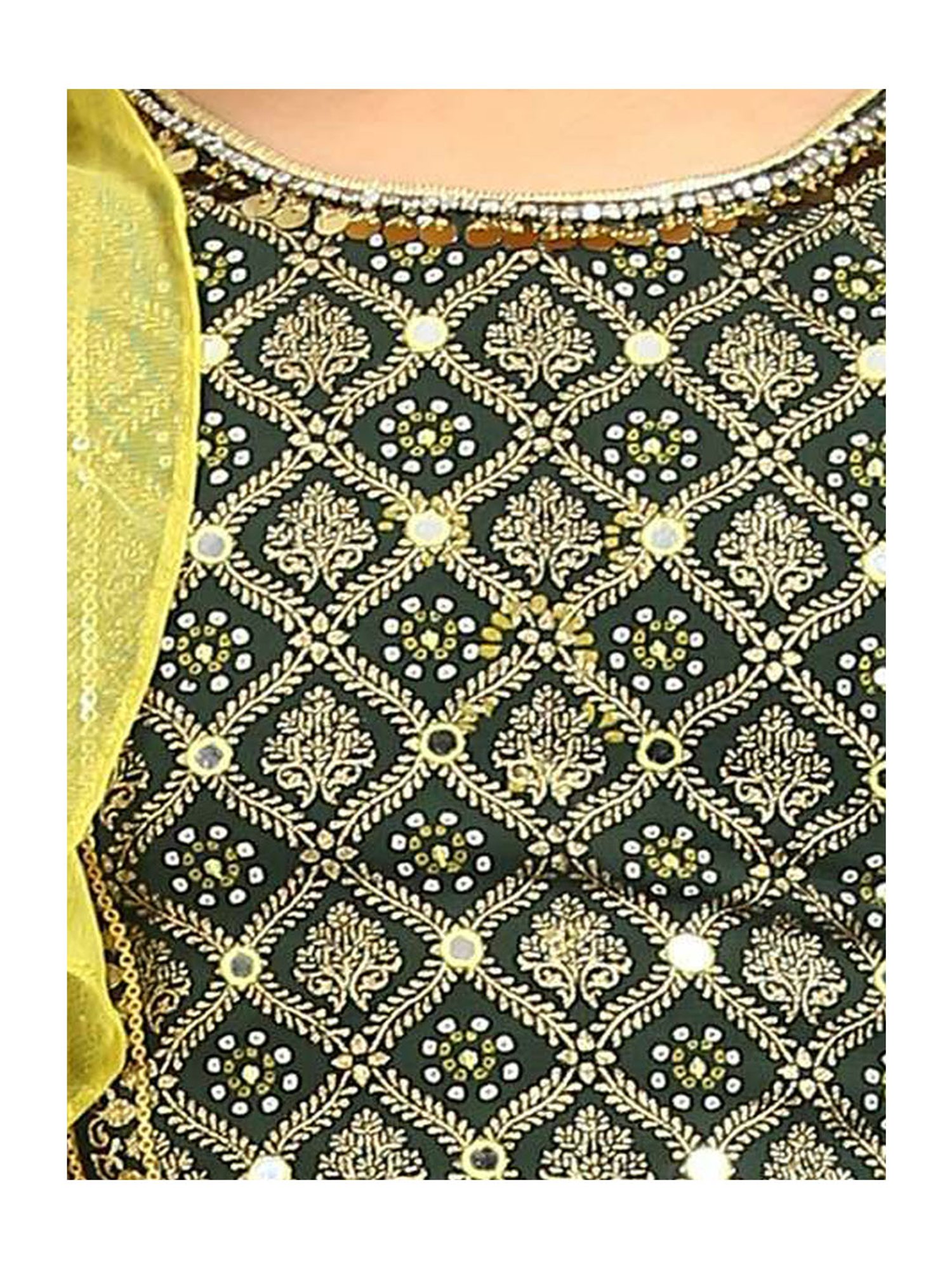 Aurelia Kids Green & Yellow Embellished Top, Skirt with Dupatta
