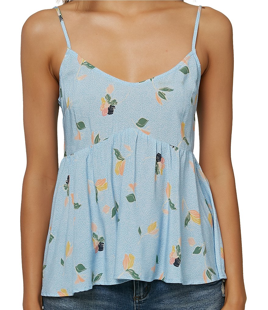 June & Hudson Floral Asymmetrical Button Front Tank Top