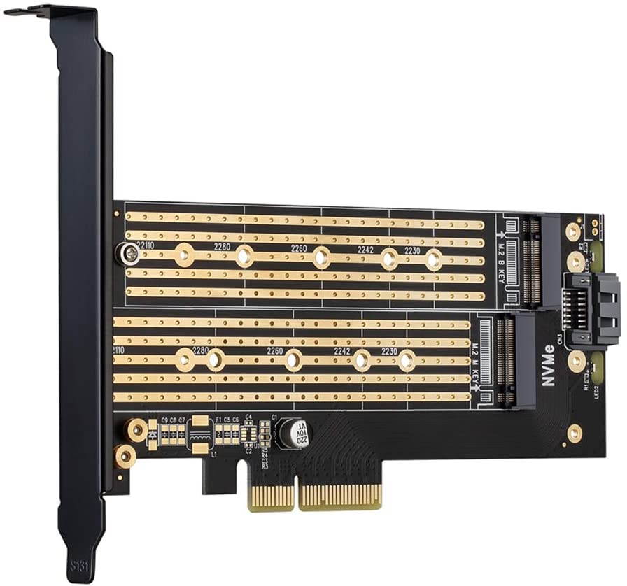 Dual M.2 PCIE Adapter for SATA or PCIE NVMe SSD with Advanced Heat Sink Solution,M.2 SSD NVME (m Key) and SATA (b Key) 22110 2280 2260 2242 2230to PCI-e 3.0 x 4 Host Controller Expansion Card