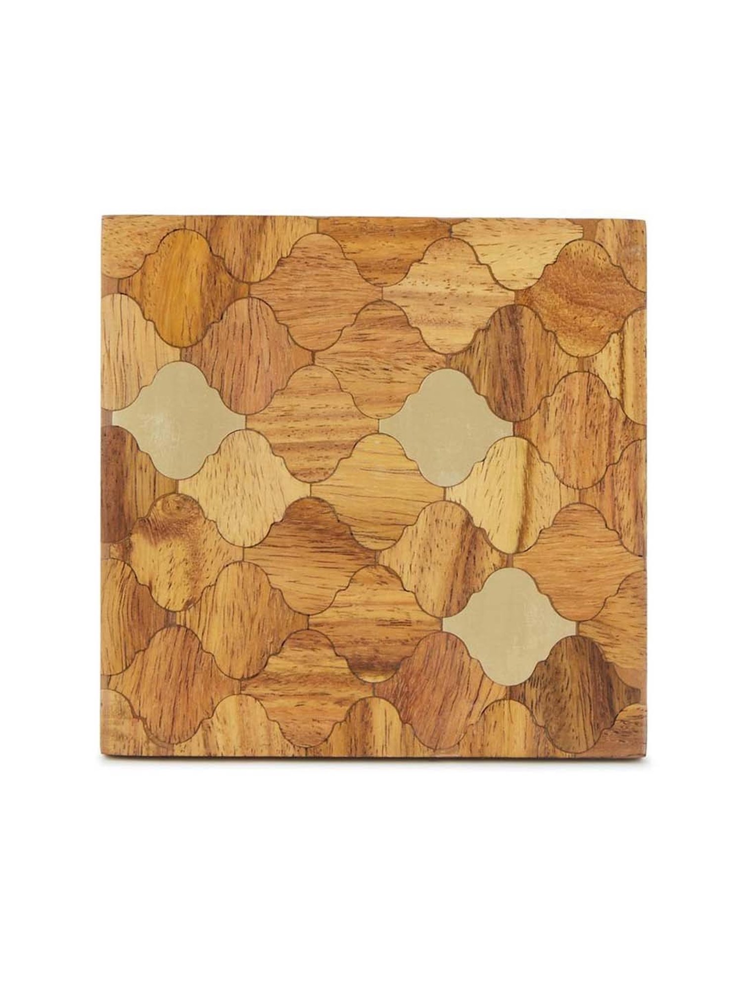 Fabindia Brown Wood Aavegh Inlay Coasters - Set of 4